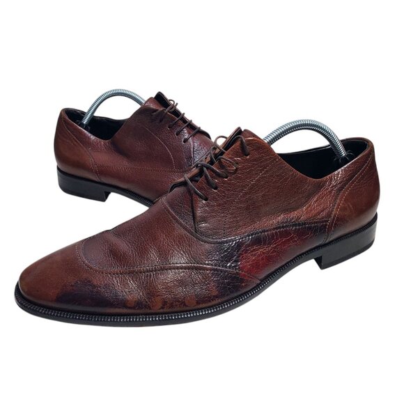 BOSS Hugo Boss Mens Merlot Leather Almond Toe Lace Up Oxford Dress Shoe Italy 10 - Picture 1 of 9
